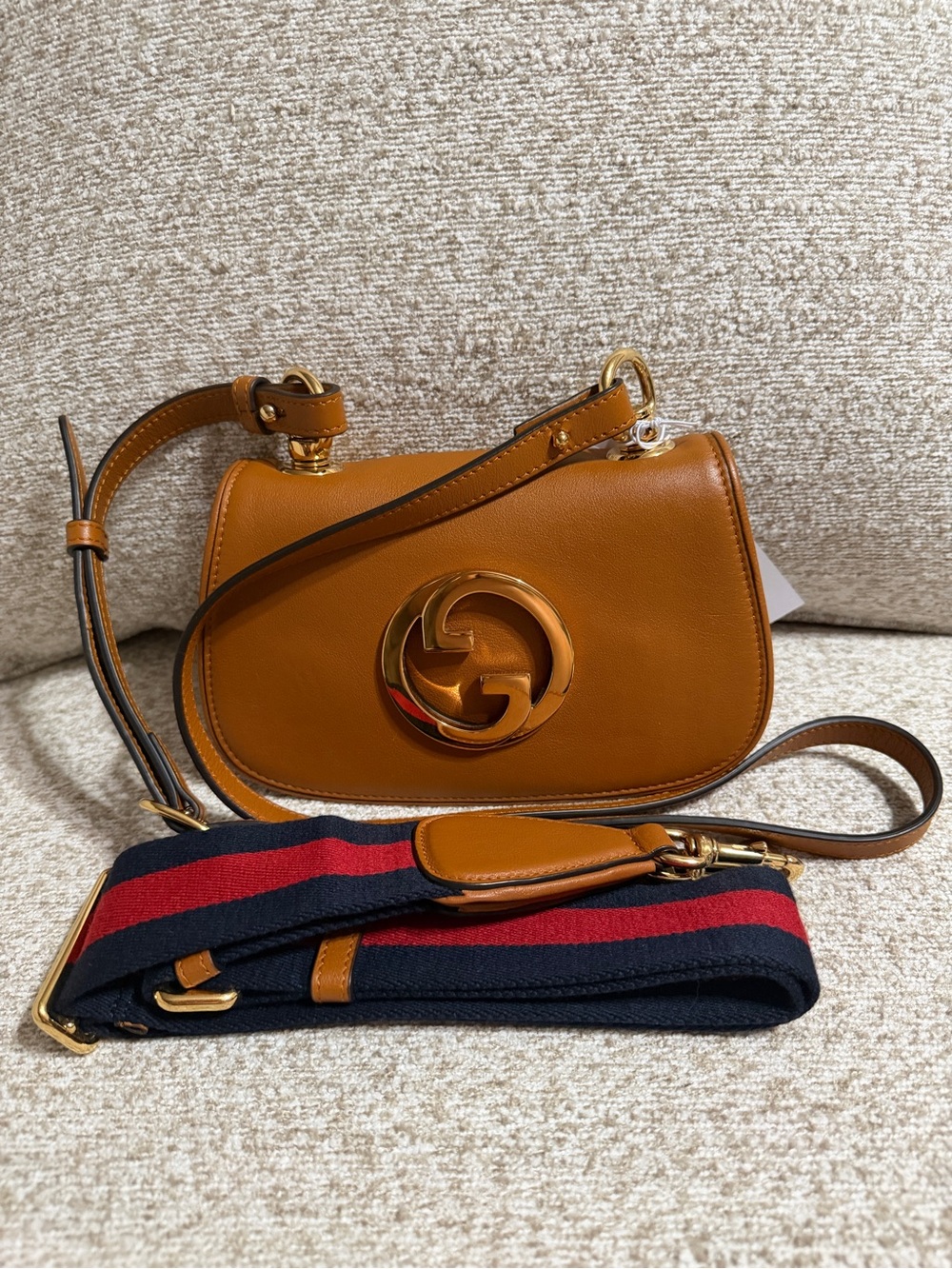 Gucci Cognac Leather Crossbody Bag with Gold Double G